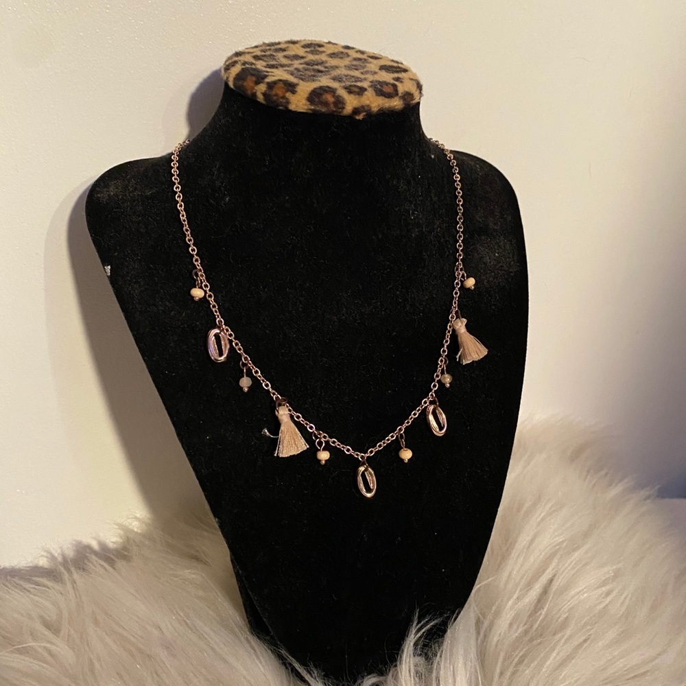 Shell, Bead, and Fabric Necklace